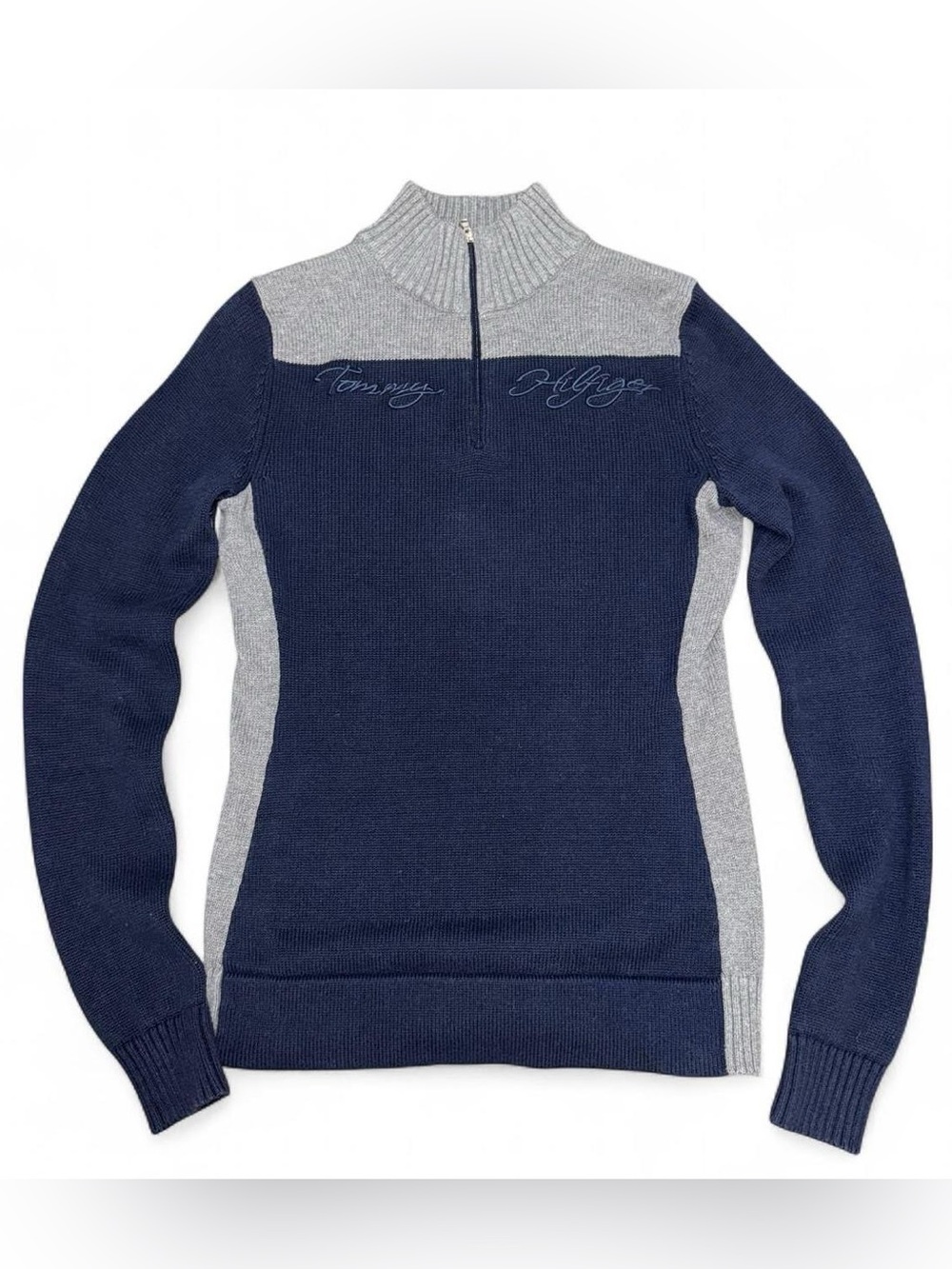Tommy Hilfiger Navy & Gray Half-Zip Knit Sweater